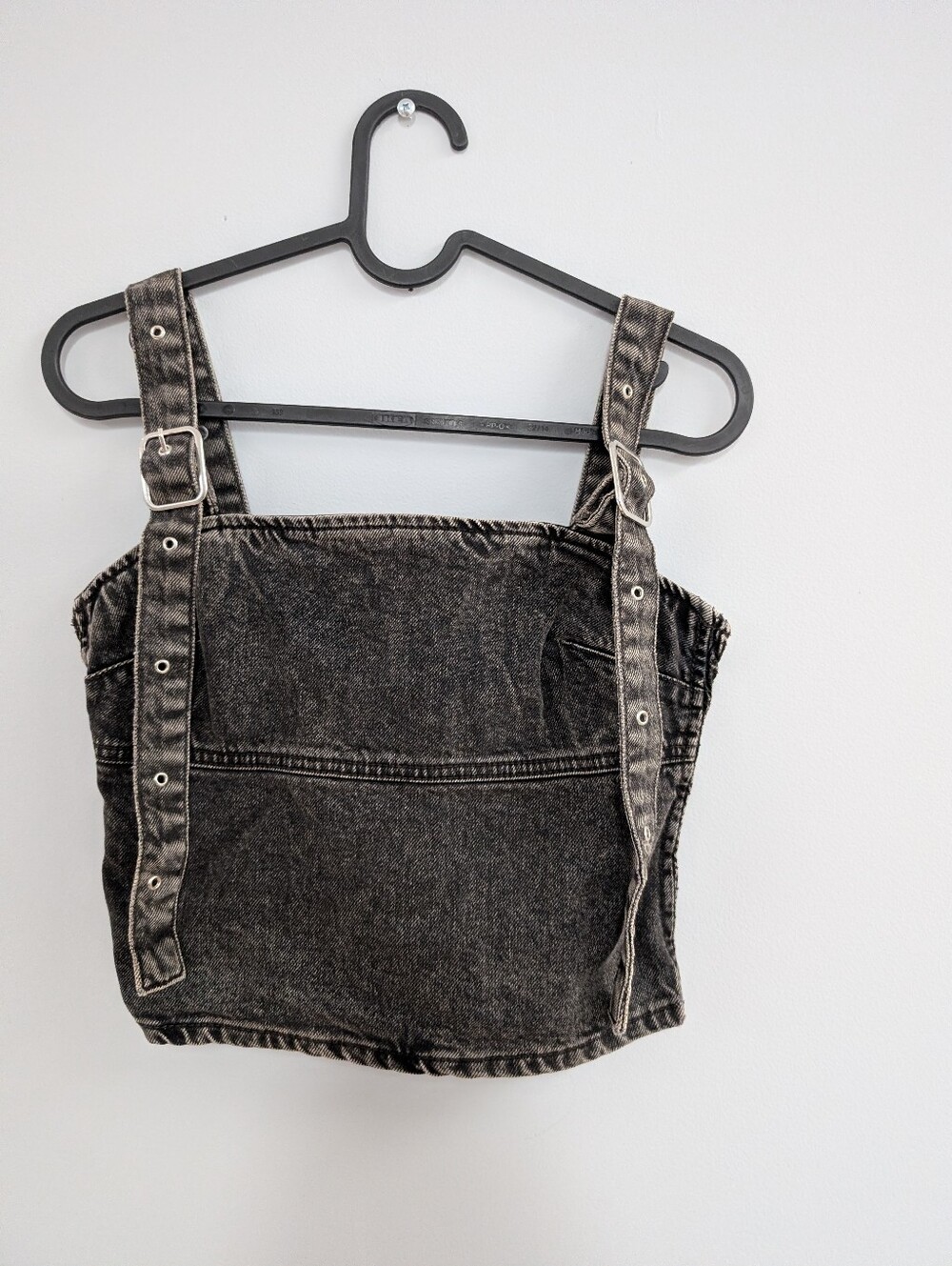 Zara Washed Black Denim Adjustable-Strap Crop Top